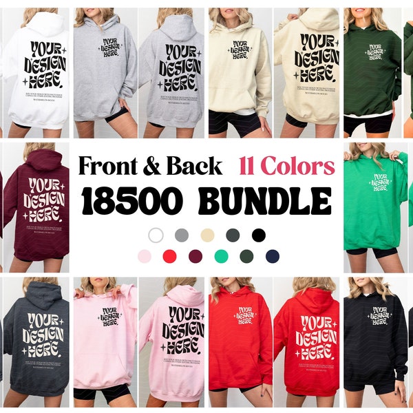 Front and Back Gildan 18500 Mockup Bundle Front Back Hoodie Mockup Bundle Black White Mock Print on Back Oversized Hoodie Whole Shop Bundle