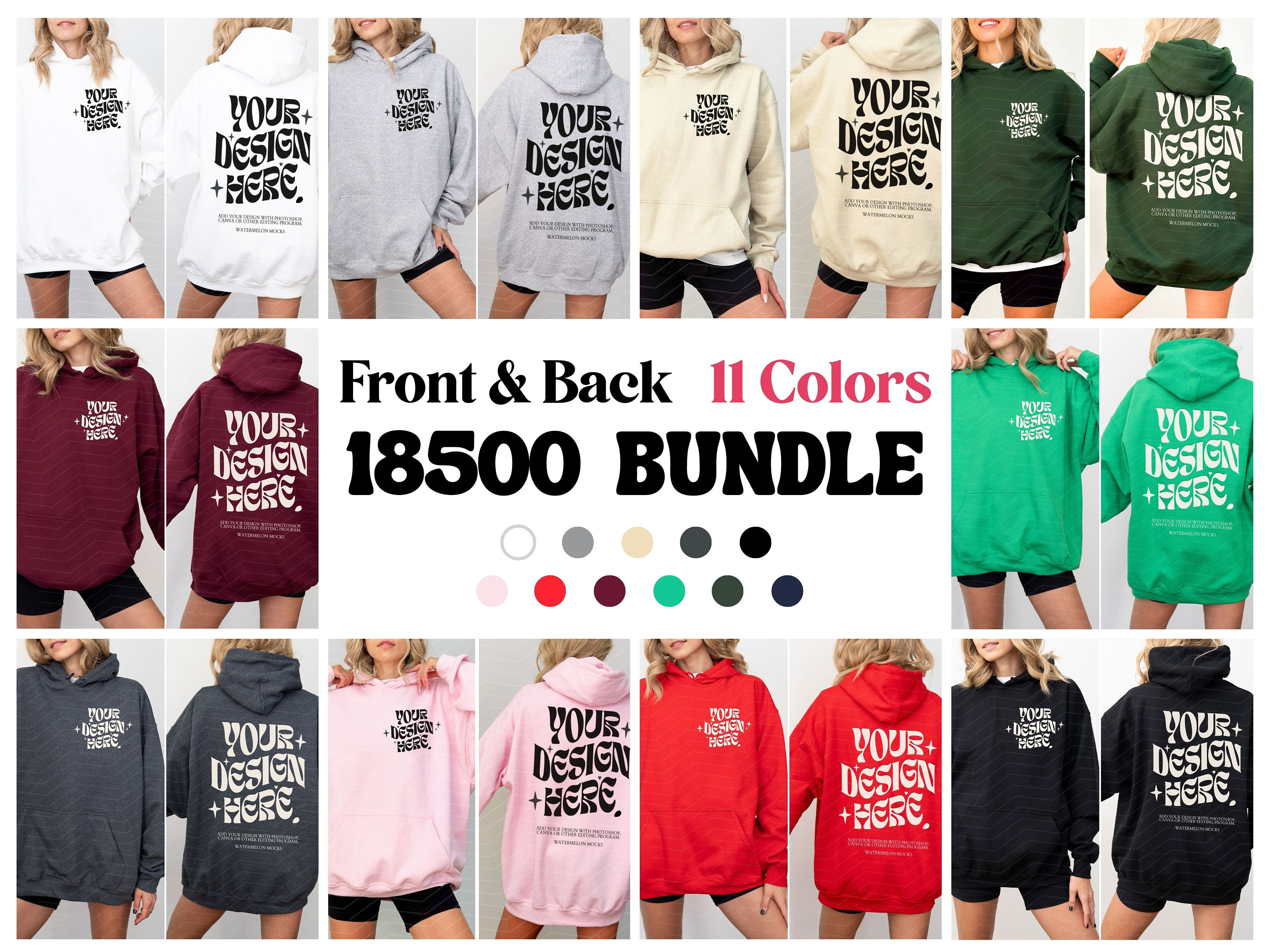 Front and Back Gildan 18500 Mockup Bundle Front Back Hoodie Mockup Bundle Black White Mock Print on Back Oversized Hoodie Whole Shop Bundle