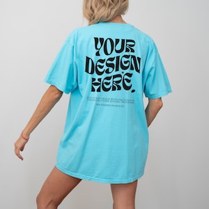Comfort Colors Back Mockup Lagoon Blue Mockup C1717 Lagoon Blue Mockup Print on Back Oversized Tshirt Blue Model Mockup Lagoon Blue C1717