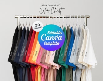 Bella Canvas 3001 Color Chart Printful Tshirt 3001 Farbpalette Optionen BC 3001 Color Swatch 3001 T-Shirt Farbführer Bella Canvas Mockup