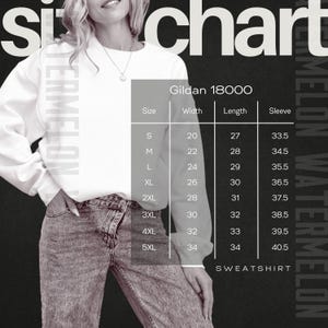 Gildan 18000 Size Chart Mockup Size Chart Unisex Sweatshirt 18000 Sizing Guide Model Mock Size Chart Gildan 18000 Sweatshirt Mockup