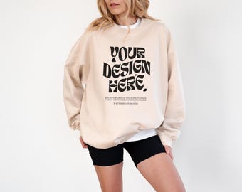 Gildan SF000 Sand Mockup Sweatshirt Mockup Oversized SF000 Mockup Sand Sweatshirt Mockup SF000 Gildan Mockup Sweater Mock
