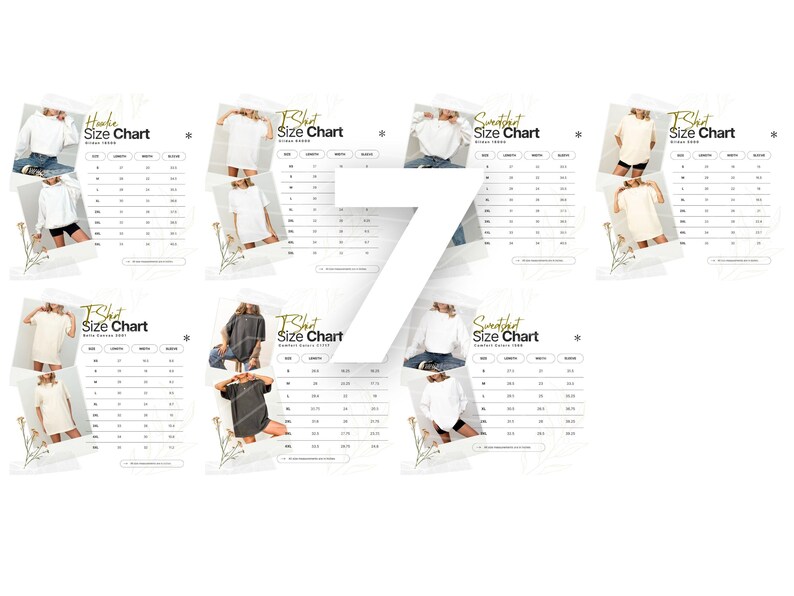 Size Chart Gildan CC1717 Mockup Tshirt Sizing Guide in Inches Unisex Size Chart Unisex Sizing Model Mock up Unisex Tee Size Chart Bundle image 3