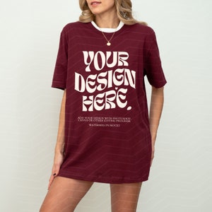 Maroon Bella Canvas 3001 TShirt Mockup Maroon Bella Canvas 3001 Shirt Mockup Oversized Mockup Bella Canvas Model Mockup Tee