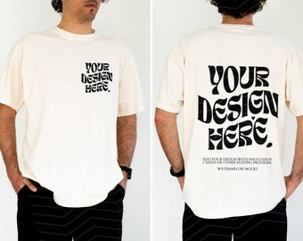 Front and Back Comfort Colors Mockup Ivory Mockup Male C1717 Oversized Tshirt Model Mockup Men C1717 Mockup T-Shirt Mock Up