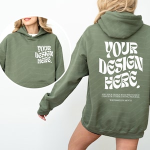 Fram- och baksida Gildan 18500 Mockup-paket Fram- och baksida Hoodie Mockup-paket Svartvitt Mockup-tryck på baksidan Stor hoodie Hela butikspaketet bild 6