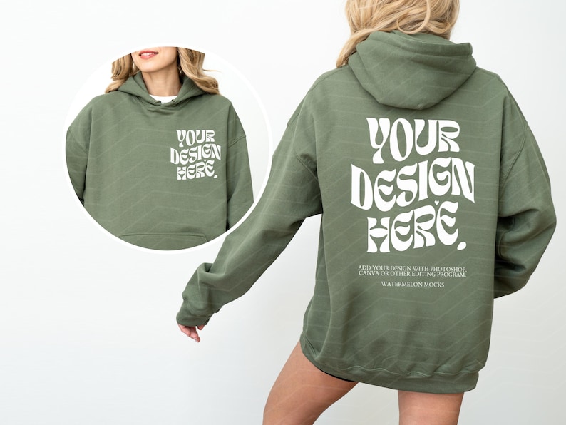 Fram- och baksida Gildan 18500 Mockup-paket Fram- och baksida Hoodie Mockup-paket Svartvitt Mockup-tryck på baksidan Stor hoodie Hela butikspaketet bild 6