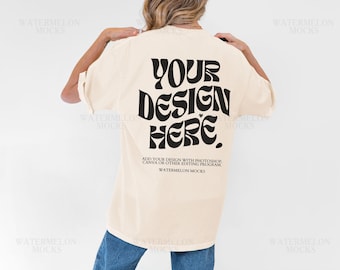 Comfort Colors Back Ivory Mockup C1717 Ivory Mock Up C1717 Back Mockup Back of Shirt Oversized Tshirt Model Mockup tshirt