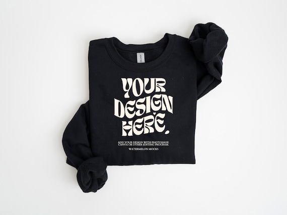Gildan 18000 Black Mockup Gildan Black Sweatshirt Flat Lay Mockup Folded Sweatshirt Mockup Black Gildan 18000 Flatlay Crewneck Mockup White