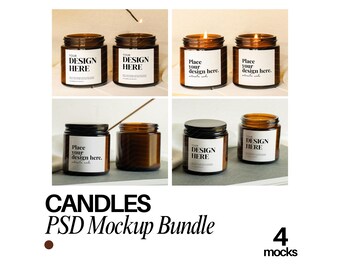 4 oz Candle Mockup Bundle Świeca sojowa przezroczysta Świeca Printify Świeca 9 oz Mockup Estetyczna świeca sojowa Mockup Świeca w bursztynowym szkle Mockup Bundle