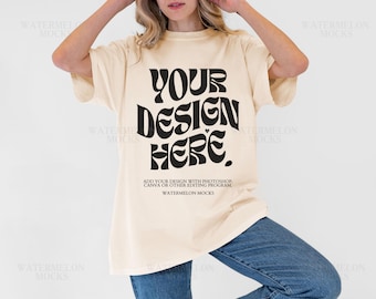 Comfort Colors 1717 Natural Mockup C1717 Natural Mockup Ivory C1717 Mockup Oversized Mockup Soft Cream Tshirt Mockup Shirt Mockup Model