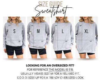 Gildan 18000 Size Chart Oversized Sweatshirt Size Chart Canva Template POD Size Guide Mockup Sweatshirt Unisex Mock up Sizechart