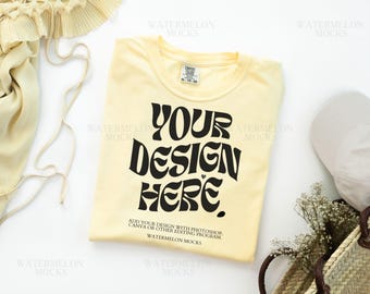 Comfort Colors 1717 Butter Mockup Butter C1717 Shirt Flat Lay Mockup Folded Tshirt Mockup Comfort Colors Mockup Flatlay Mock