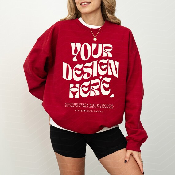 Gildan 18000 Cardinal Red Mockup Sweatshirt Mockup Oversized Mockup Cardinal Red Sweatshirt Mockup 18000 Gildan Mockup Sweater Model Mock