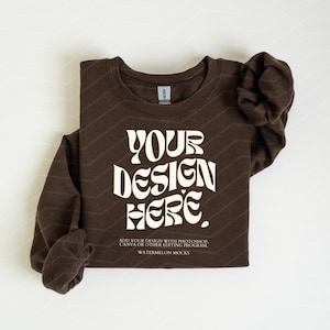 Gildan 18000 Dark Chocolate Mockup Gildan Chocolate Sweatshirt Flat Lay Mockup Folded Sweatshirt Mockup Gildan 18000 Mockup Flatlay Mock image 1