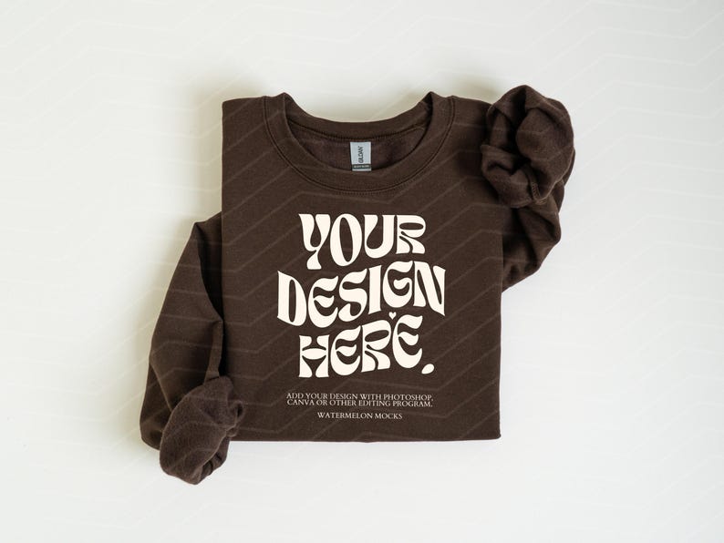 Gildan 18000 Dark Chocolate Mockup Gildan Chocolate Sweatshirt Flat Lay Mockup Folded Sweatshirt Mockup Gildan 18000 Mockup Flatlay Mock image 1