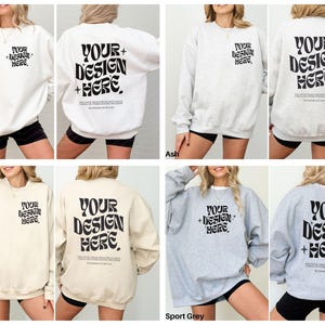 Gildan 18000 Mockup-Bundle: Vorder- und Rückseite des Sweatshirts, Schwarz-Weiß-Mockup, Druck auf der Rückseite, Oversized-Sweatshirt, Komplettes Shop-Bundle Bild 5