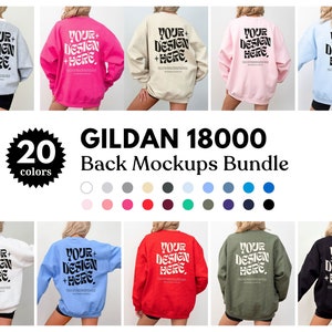 Lot de maquettes de sweat-shirt Gildan 18000 dans le dos, maquette maquette dans le dos, impression maquette noire et blanche dans le dos