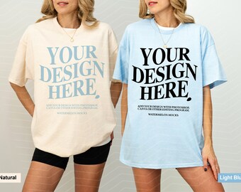 Couple Gildan 5000 Natural Light Blue Mockup Gildan 5000 Couple Mockup Gildan Mockup Bach Mockup Shirt Bachelorette Mockup Group Mockup