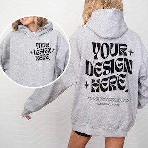 Fram- och baksida Gildan 18500 Mockup-paket Fram- och baksida Hoodie Mockup-paket Svartvitt Mockup-tryck på baksidan Stor hoodie Hela butikspaketet bild 8