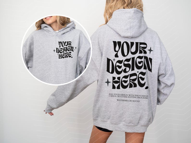 Fram- och baksida Gildan 18500 Mockup-paket Fram- och baksida Hoodie Mockup-paket Svartvitt Mockup-tryck på baksidan Stor hoodie Hela butikspaketet bild 8
