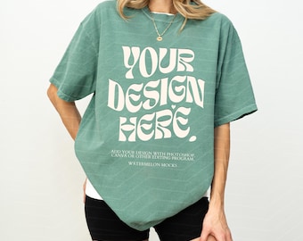 Mockup Comfort Colors Verde Claro C1717 Mockup Verde Claro Mockup de Camiseta Oversized Verde Claro C1717 Mockup de Camiseta