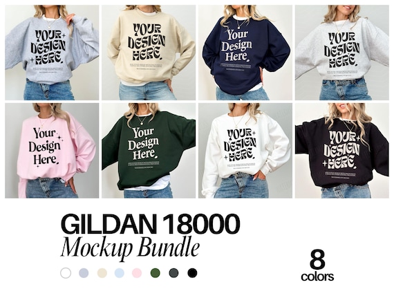 Gildan 18000 Mockup Bundle Sweatshirt Mockup Bundle Black White Mockup Print on Demand Oversized Sweatshirt Model Mockup Bundle  g180 Mockup