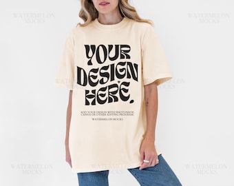 Comfort Colors 1717 Natural Mockup C1717 Natural Mockup Ivory C1717 Mockup Oversized Mockup Soft Cream Tshirt Mockup Shirt Mockup Model