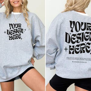 Gildan 18000 Mockup-Bundle: Vorder- und Rückseite des Sweatshirts, Schwarz-Weiß-Mockup, Druck auf der Rückseite, Oversized-Sweatshirt, Komplettes Shop-Bundle Bild 9