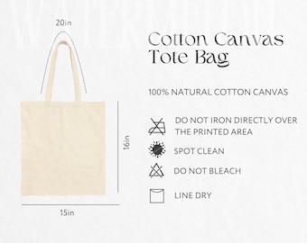 Canvas Tote Bag Size Chart with Product Details Cotton Tote Bag Care Instructions Shopping Bag Mockup Size Printable POD Size Care Chart