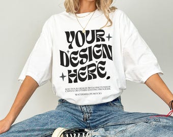 Comfort Colors witte mockup C1717, witte t-shirt mockup, oversized t-shirt model mockup, Gildan 5000 witte mockup 3001, witte t-shirt Gildan 64000