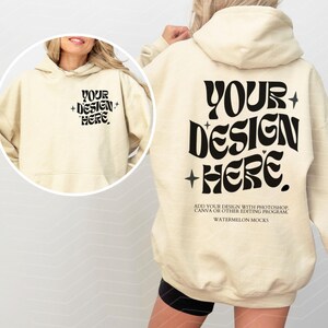 Fram- och baksida Gildan 18500 Mockup-paket Fram- och baksida Hoodie Mockup-paket Svartvitt Mockup-tryck på baksidan Stor hoodie Hela butikspaketet bild 7