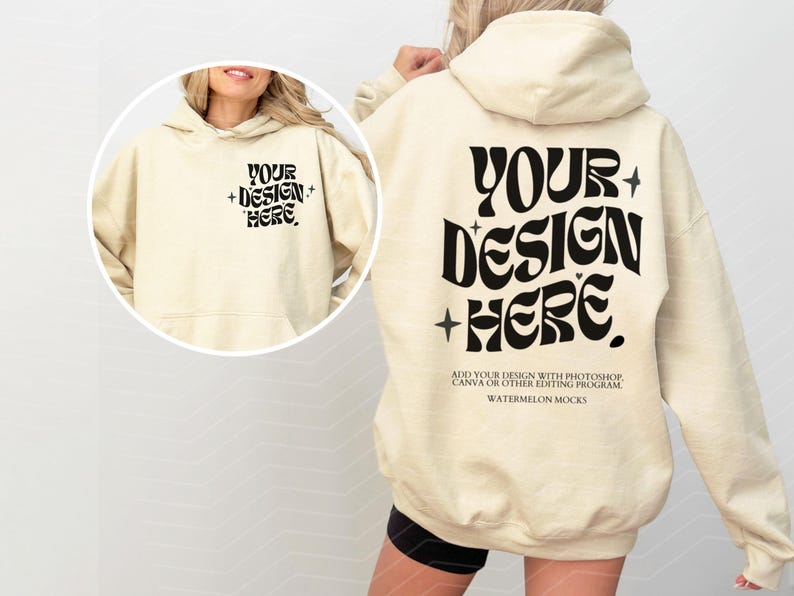 Fram- och baksida Gildan 18500 Mockup-paket Fram- och baksida Hoodie Mockup-paket Svartvitt Mockup-tryck på baksidan Stor hoodie Hela butikspaketet bild 7