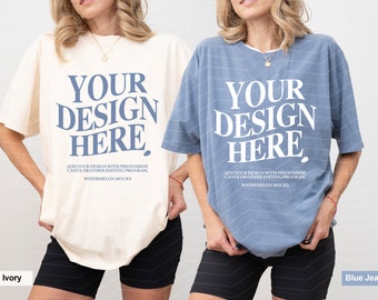 Couple Comfort Colors C1717 Ivory Blue Jean Shirt C1717 Couple Mockup C1717 Mockup Bach Model Mockup Shirt Bachelorette Mockup Group Mockup