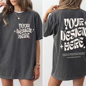 Comfort Colors Front and Back Pepper C1717 Pepper Mockup Front Back Mockup Print on Back Oversized Tshirt Model Mockup Dark Grey t-Shirt