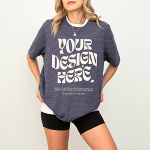 Heather Navy Bella Canvas 3001 TShirt Mockup Heather Navy Bella Canvas 3001 Shirt Mockup Oversized Mockup Bella Canvas Model Mockup Tee