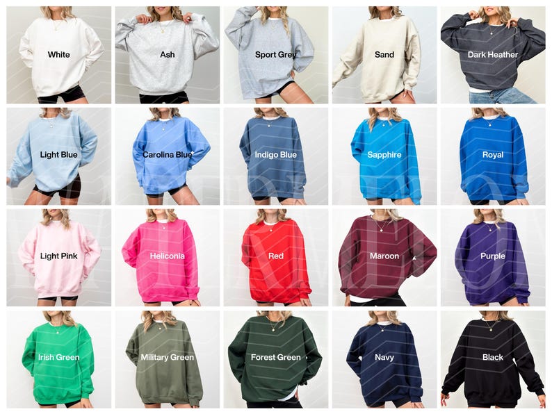 Gildan 18000 Color Chart Printful Sweatshirt 18000 Color Options Gildan Color Swatch G 180 Color Guide Size Chart 18000 Model Color Palette image 1