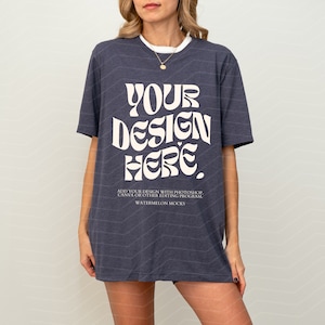 Heather Navy Bella Canvas 3001 TShirt Mockup Heather Navy Bella Canvas 3001 Shirt Mockup Oversized Mockup Bella Canvas Model Mockup Tee
