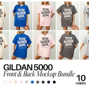 Gildan 5000 Mockup Bundle Front and Back Mockup 5000 Bundle Shirt Mockup White Mockup Front Back Oversized Mockup Natural Gildan 5000 Mockup