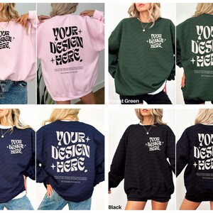 Gildan 18000 Mockup-Bundle: Vorder- und Rückseite des Sweatshirts, Schwarz-Weiß-Mockup, Druck auf der Rückseite, Oversized-Sweatshirt, Komplettes Shop-Bundle Bild 6