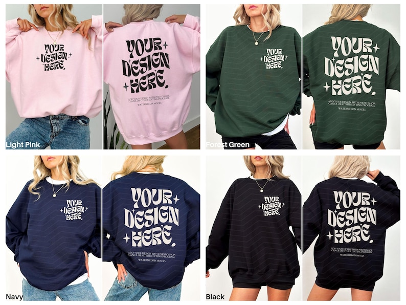 Gildan 18000 Mockup-Bundle: Vorder- und Rückseite des Sweatshirts, Schwarz-Weiß-Mockup, Druck auf der Rückseite, Oversized-Sweatshirt, Komplettes Shop-Bundle Bild 6