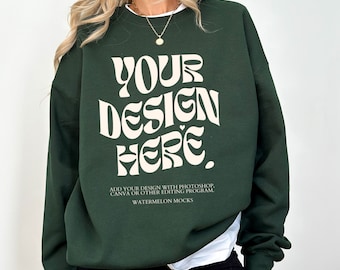 Gildan 18000 Green Mockup Green Sweatshirt Mockup Oversized Forest Green Hoodie Mockup Model 18000 Gildan Green Mock Crewneck Trendy Mock Up