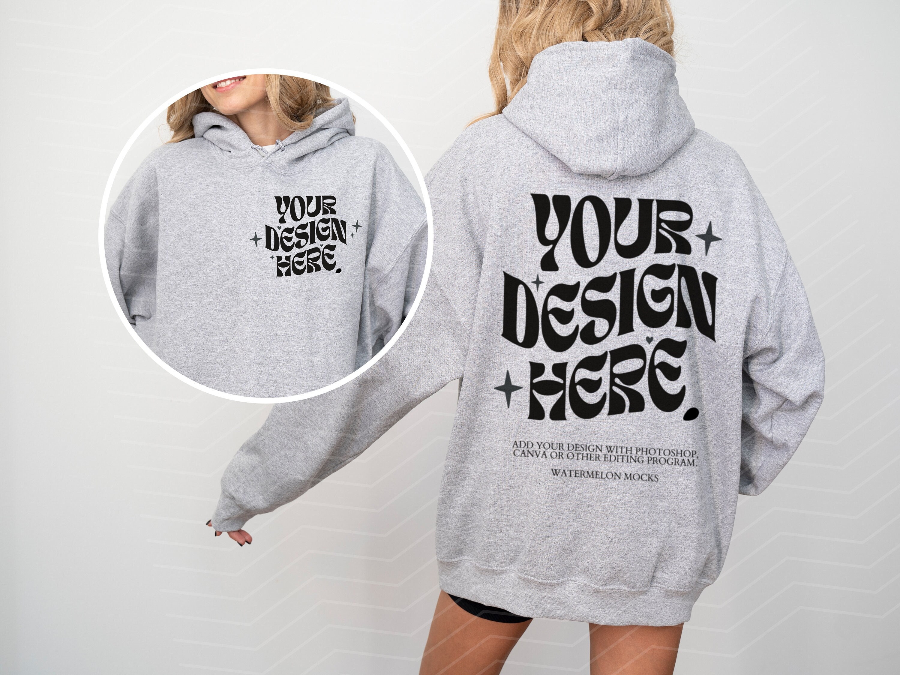 Front and Back Gray Gildan 18500 Sport Grey Gildan Hoodie Mockup