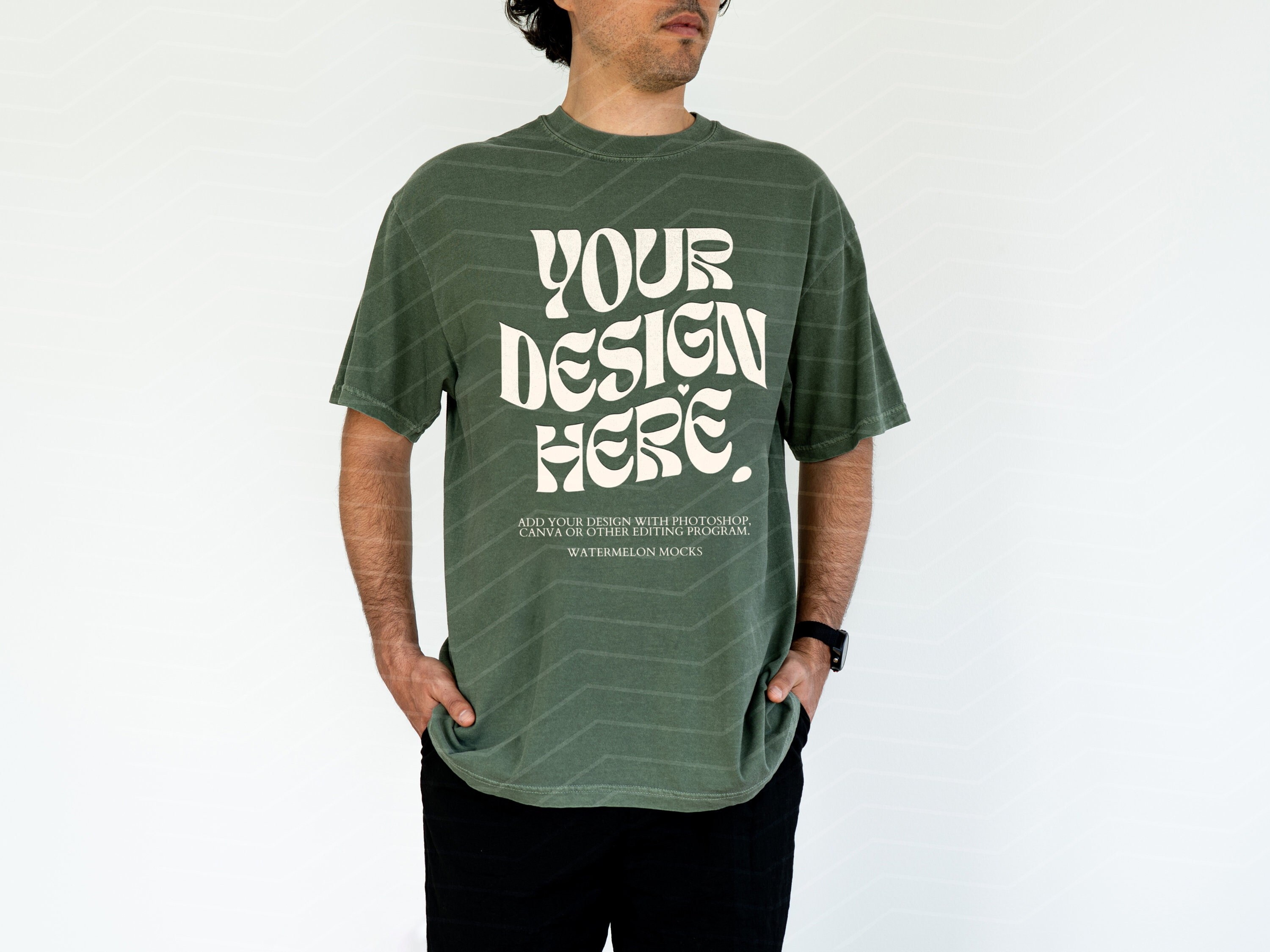 Comfort Colors Mockup Moss Green Mockup Male C1717 Moss Green