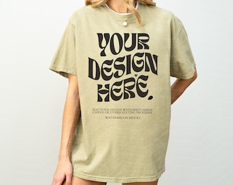 Comfort Colors Mockup Khaki Mockup C1717 Khaki Mockup Oversized Tshirt Model Mockup Khaki C1717 Mockup T-Shirt Mock