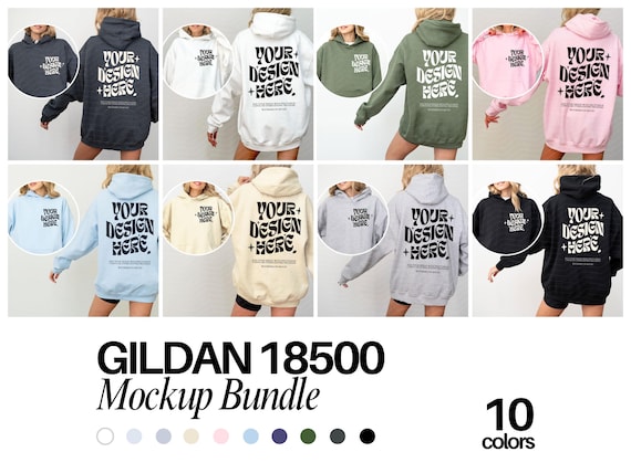 Front and Back Gildan 18500 Mockup Bundle Front Back Hoodie Mockup Bundle Black White Mock Print on Back Oversized Hoodie Whole Shop Bundle