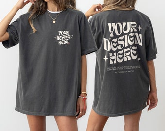 Comfort Colors Front and Back Pepper C1717 Pepper Mockup Front Back Mockup Print on Back Oversized Tshirt Model Mockup Grey Pepper t-Shirt