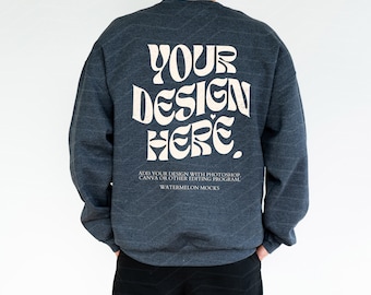 Gildan 18000 Dark Heather Back Male Mockup Sweatshirt Mockup Oversized Mockup Print Back Dark Heather Sweatshirt Mockup Men 18000 Gildan