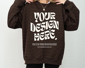Gildan 18000 Dark Chocolate Mockup Sweatshirt Mockup Oversized Mockup Chocolate Sweatshirt Mockup 18000 Gildan Mockup Sweater Model Mock