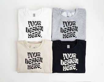 Family Mockup Gildan 18000 White and Black Mockup Sport gray Sand Flatlay Gildan Family Mockup Flat Lay Mockup Folded Sweatshirt Mockup